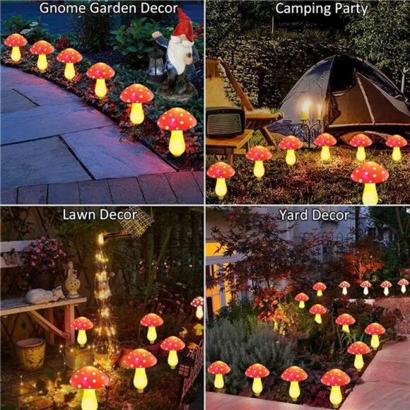 8-Pack Red Solar Mushroom Lamp, 8 Modes, Outdoor Waterproof, for Garden Decor - Picture 3 of 8